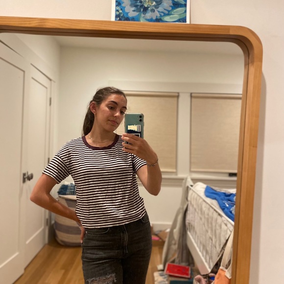 Striped Maroon and White Crop Top - Picture 1 of 5